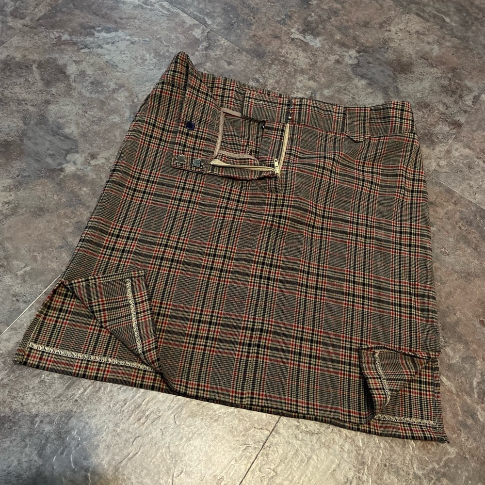 Plaid Mini Pencil Skirt Brown Tan